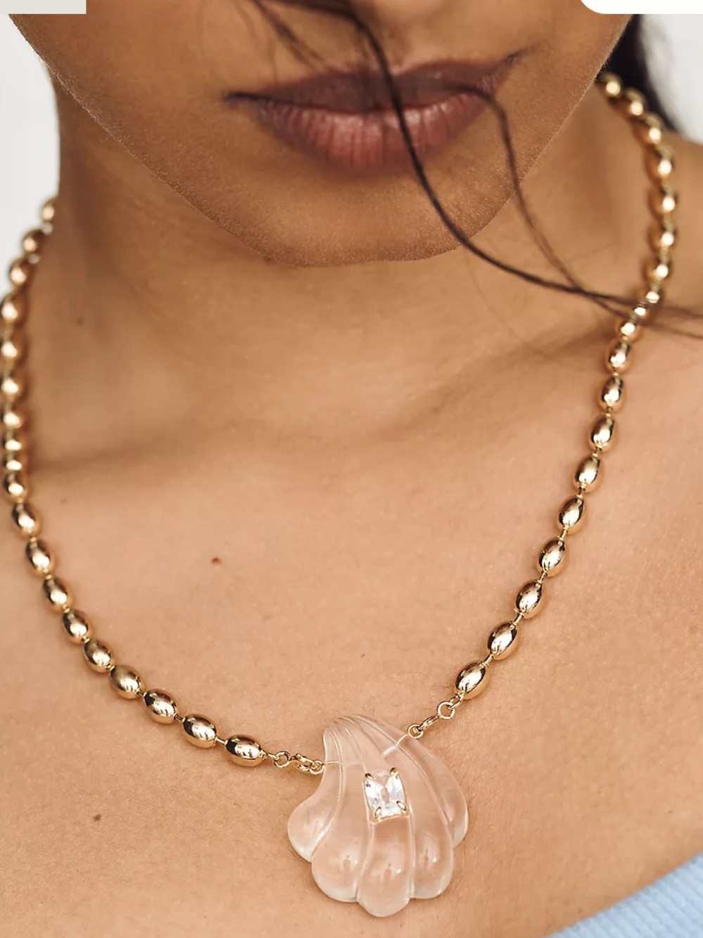 NWT Anthropologie Clear Shell Pendant Necklace